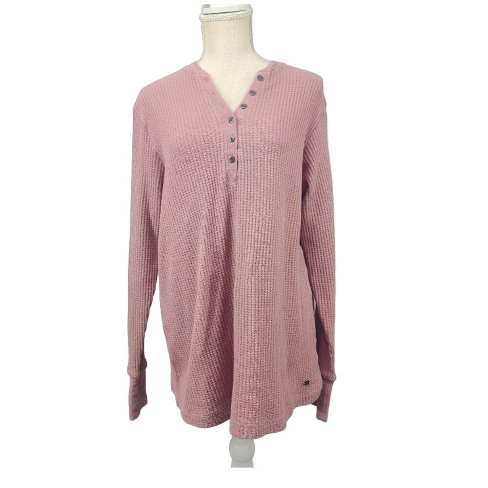 Noble Outfitters Waffle Knit Shirt Womens 1X Pink Long Sleeve 1/4 Button